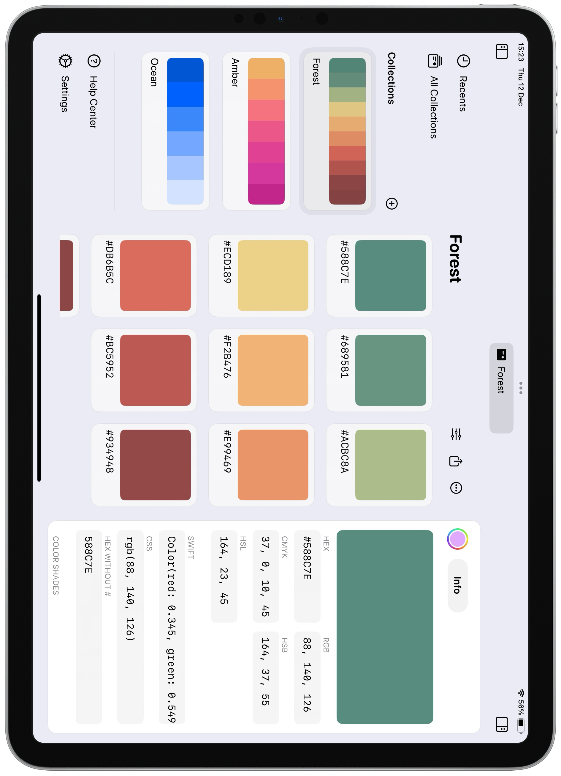 HueHouse real app collection screen showing saved palettes