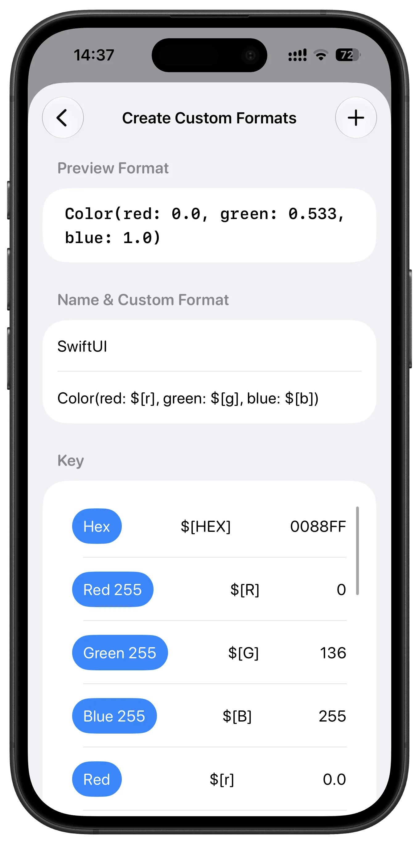 HueHouse app showing generated shades and harmonies