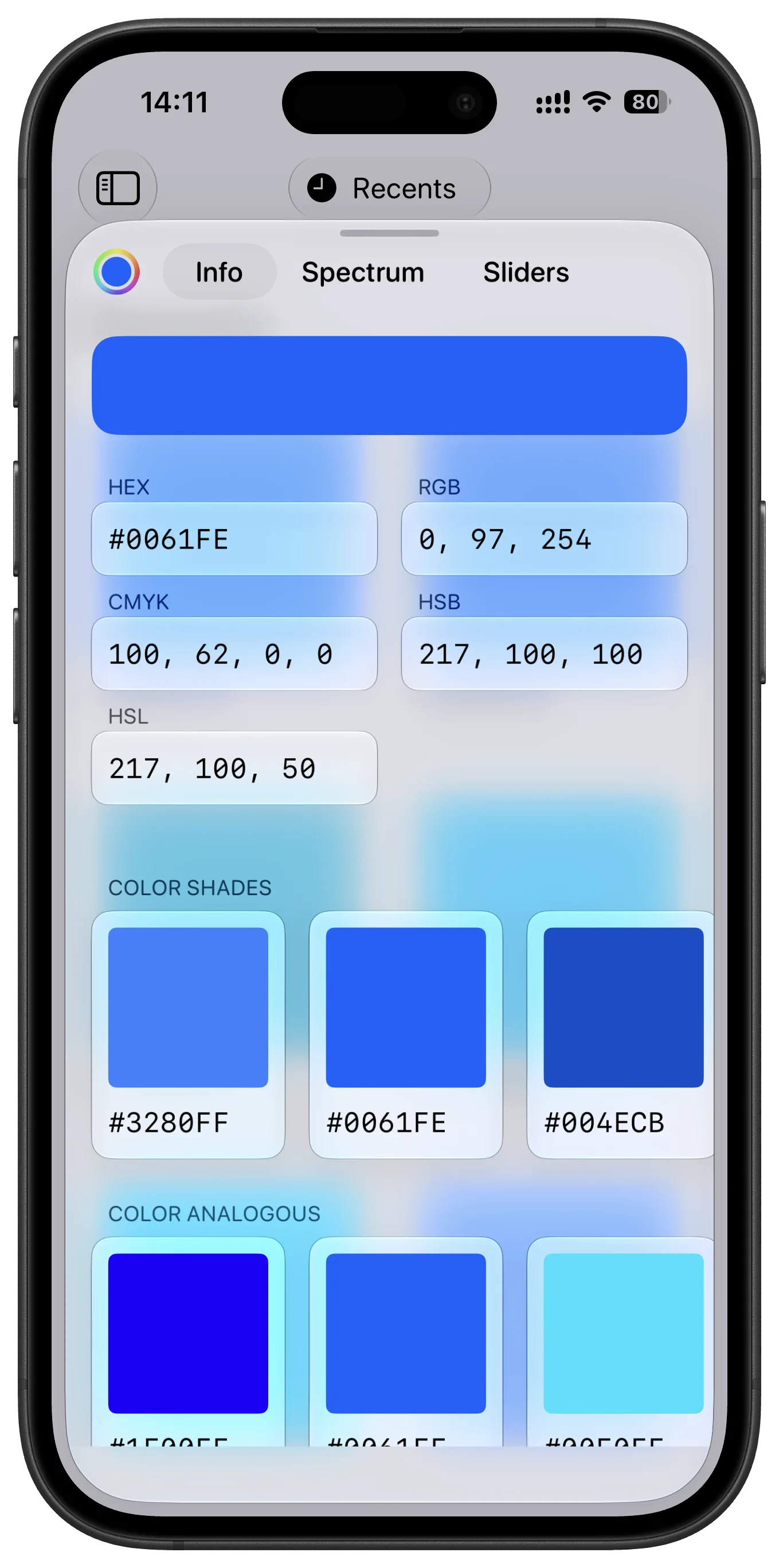 HueHouse color format detail screen on iPhone